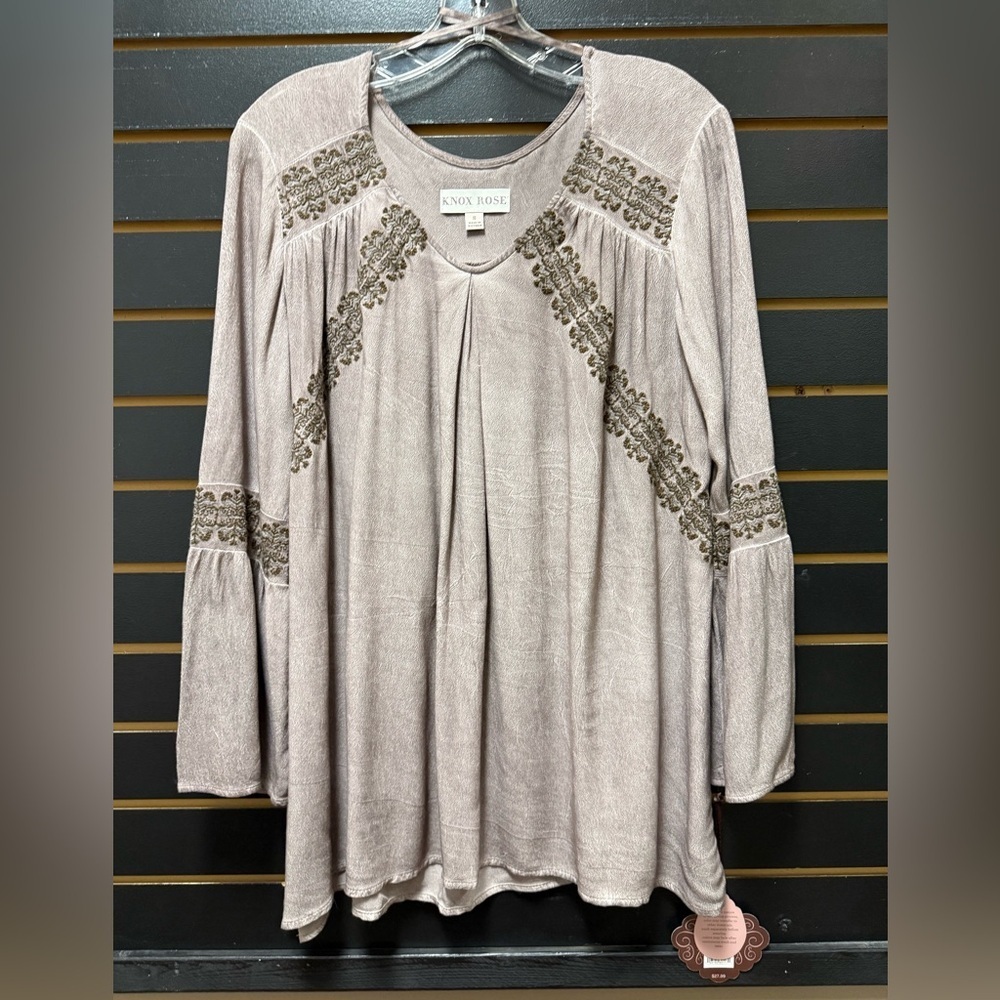 NWT Knox Rose Mauve Embroidered Boho Peasant Top Small